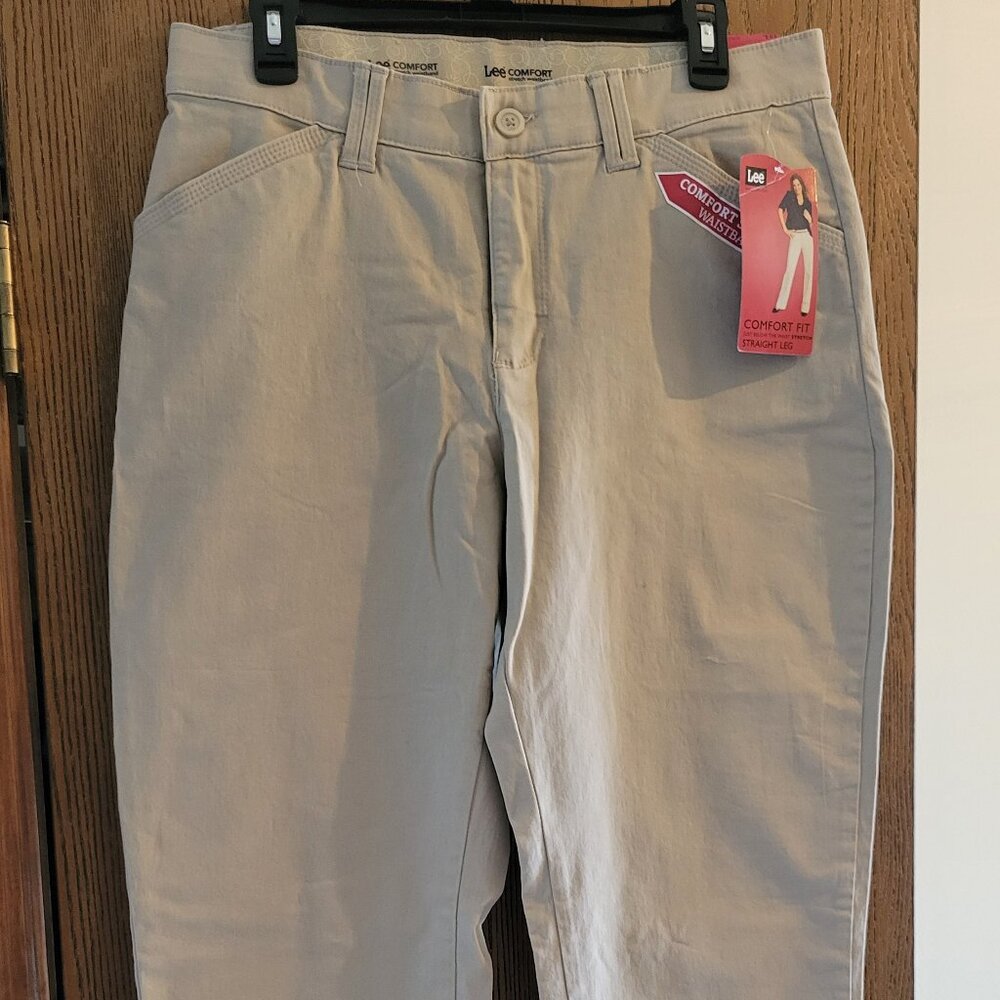 Lee Comfort Fit stretch straight leg pants, "Sahara" tan, size Misses 12 Long